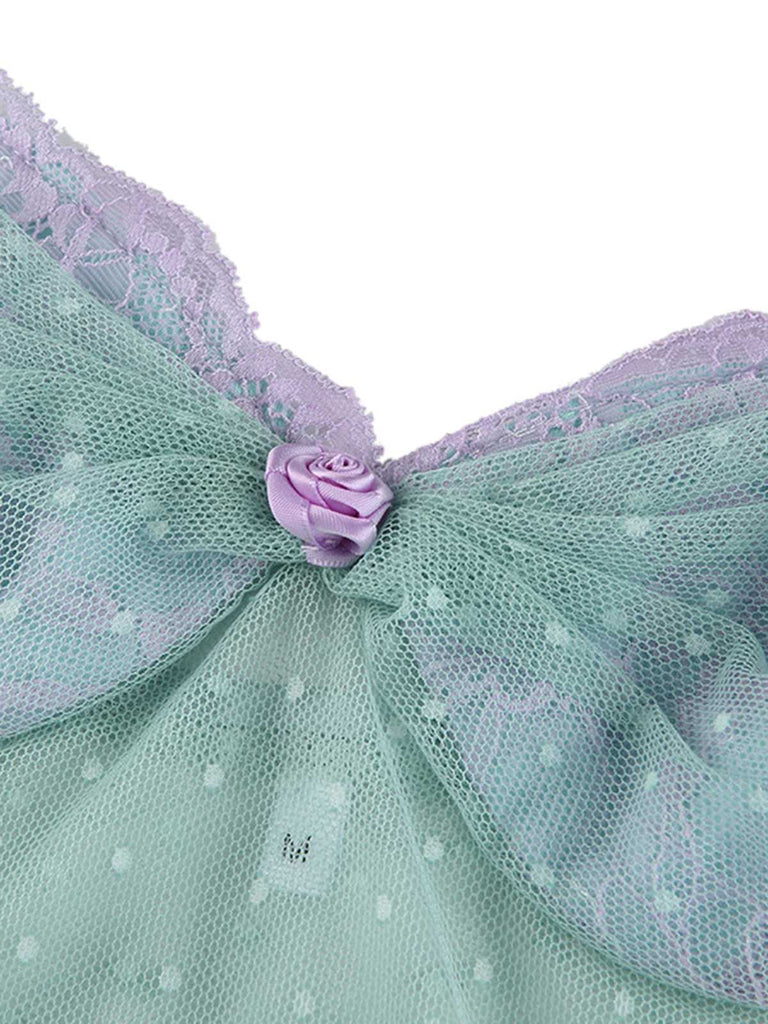 Turquoise 1940s Dots Mesh Mermaid Camisole