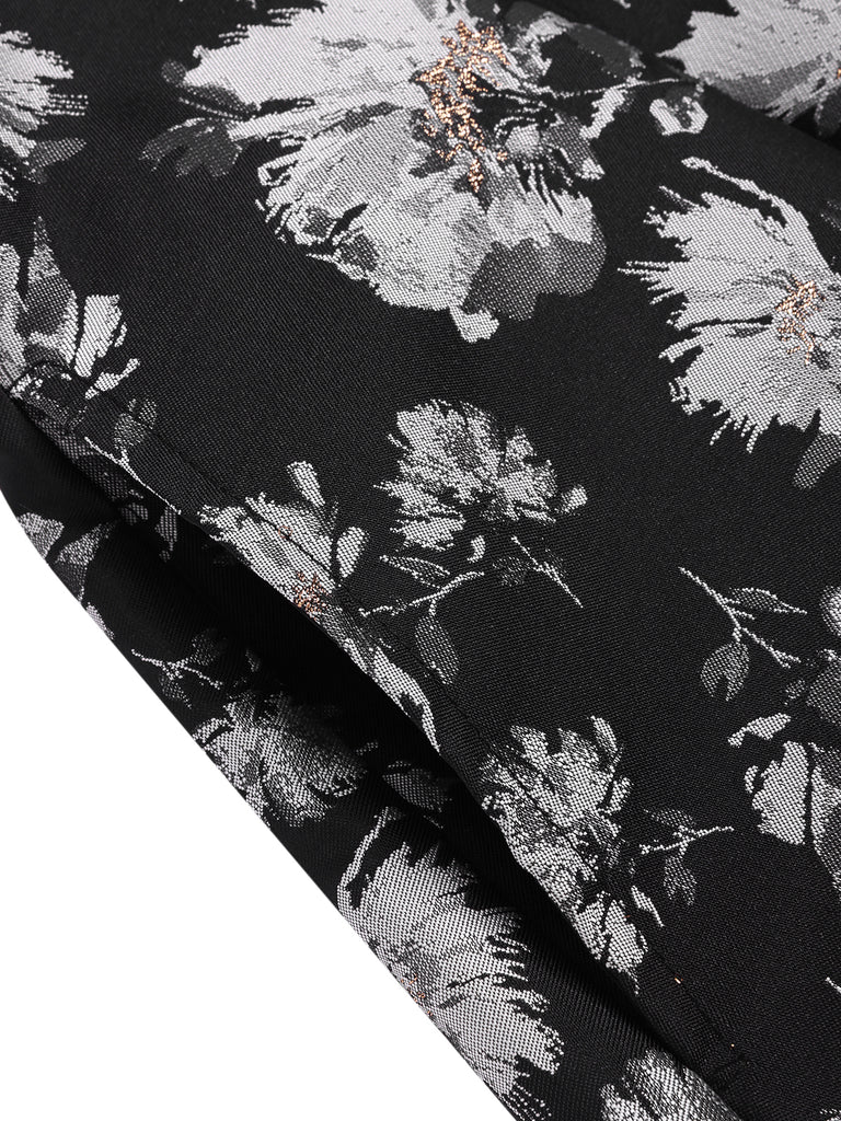 [Pre-Sale] Black 1930s Floral Gold Thread Strapless Dress