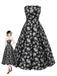 [Pre-Sale] Black 1930s Floral Gold Thread Strapless Dress