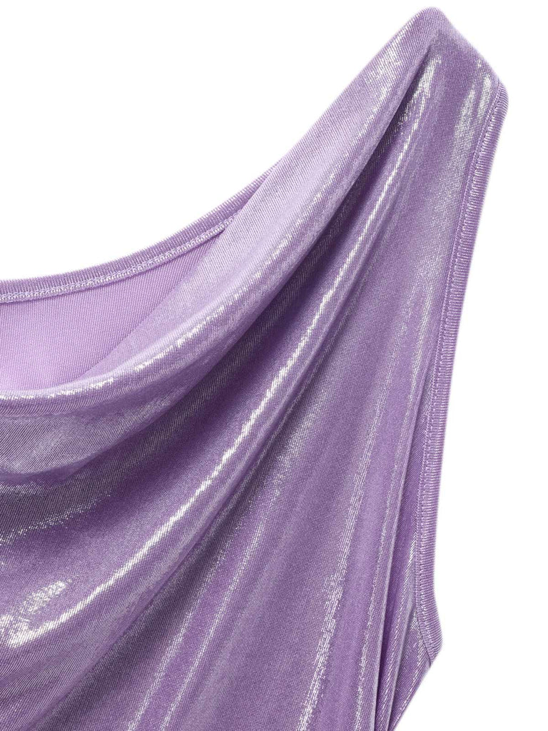 [Pre-Sale] Lavender 1960s Cowl Neck High-Slit Pearlescent Dress
