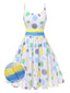 [Pre-Sale] Multicolor 1950s Ruched Contrast Polka Dots Dress