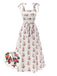 [Pre-Sale] White 1940s Suspender Smocked Bohemian Floral Dress
