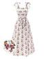 [Pre-Sale] White 1940s Suspender Smocked Bohemian Floral Dress