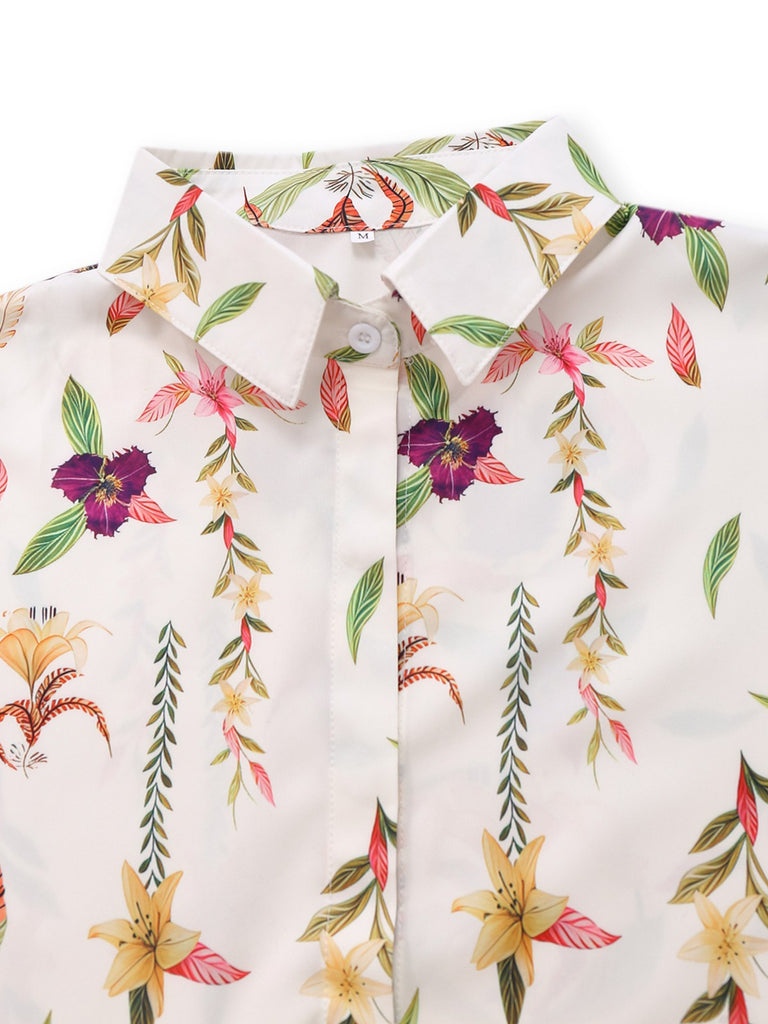 Multicolor 1950s Floral Lapel Batwing Sleeve Romper