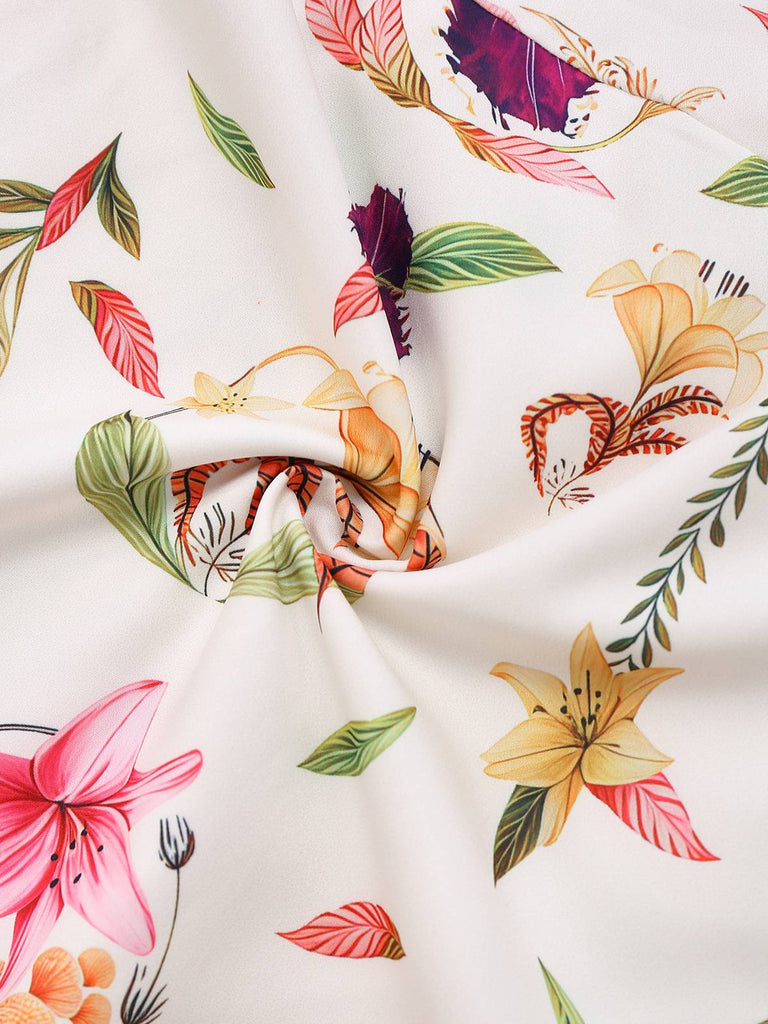 Multicolor 1950s Floral Lapel Batwing Sleeve Romper