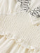 White 1970s V-Neck Floral Boho Ruffles Dress