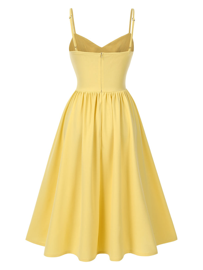 Yellow 1940s Solid Corset Spaghetti Straps Dress