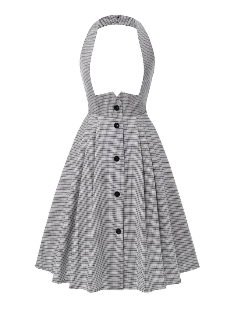 [Pre-Sale] 2PCS 1950s Black Blouse & Gray Pin Check Suspender Skirt