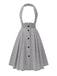 [Pre-Sale] 2PCS 1950s Black Blouse & Gray Pin Check Suspender Skirt