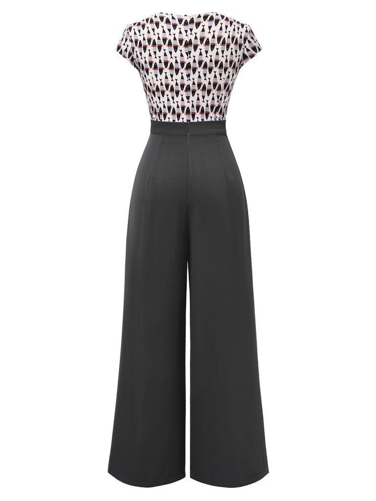 [Pre-Sale] Gray 1950s Fish Patchwork Buttoned Jumpsuit