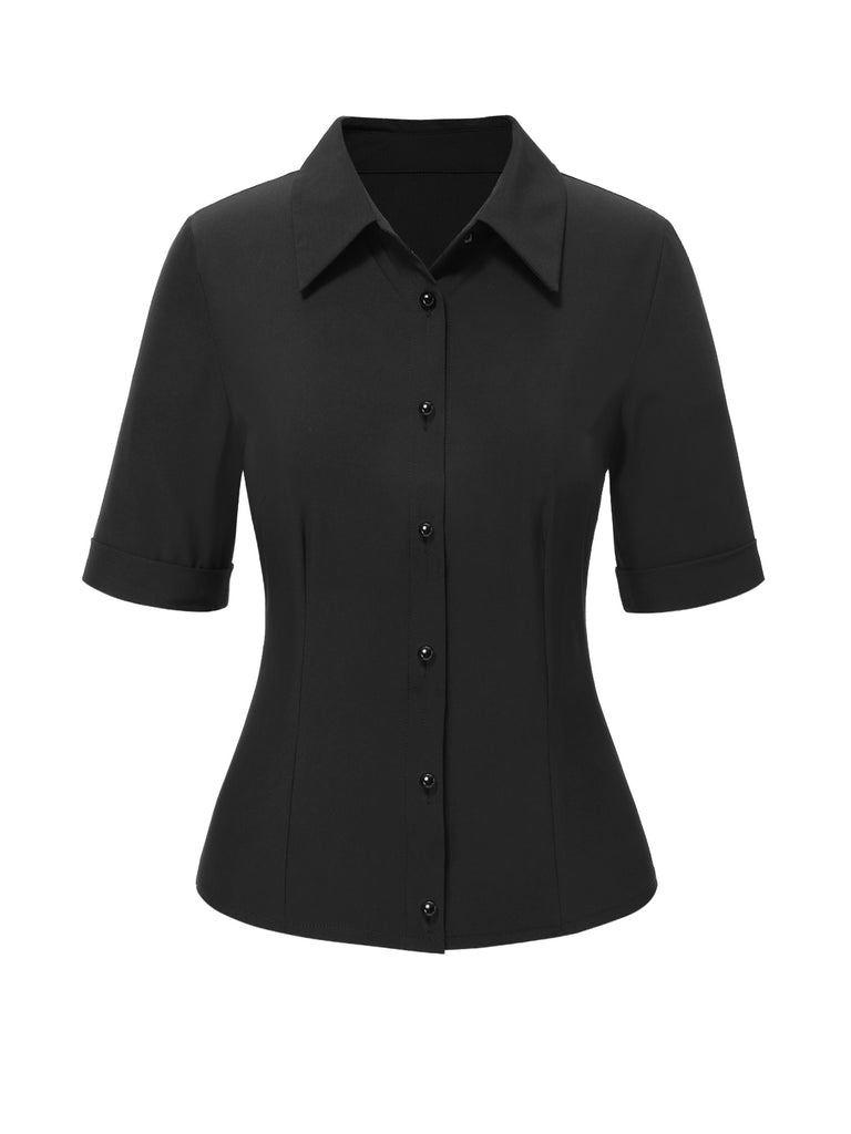[Pre-Sale] 2PCS 1950s Black Blouse & Gray Pin Check Suspender Skirt
