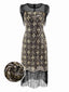 [Pre-Sale] Black & Gold 1920s Mesh Sequins Floral Fringe Dress