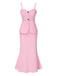 2PCS Pink 1930s Solid Cotton Spaghetti Strap Camisole & Fishtail Skirt
