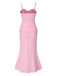 2PCS Pink 1930s Solid Cotton Spaghetti Strap Camisole & Fishtail Skirt
