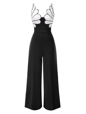 1930s Floral Patchwork V-Neck Straps Jumpsuit