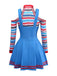 Blue 2PCS 1960s Halloween Chucky Striped Top & Wide Strap Dress