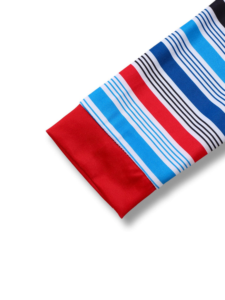 Blue 2PCS 1960s Halloween Chucky Striped Top & Wide Strap Dress