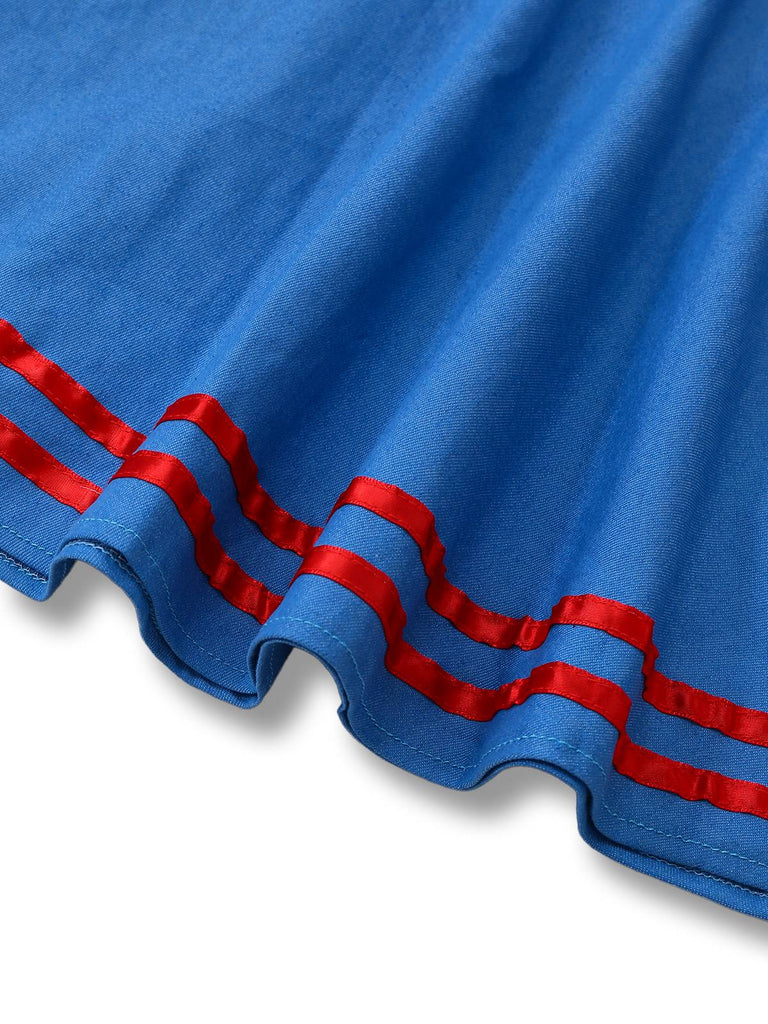 Blue 2PCS 1960s Halloween Chucky Striped Top & Wide Strap Dress