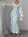 Blue 1930s Chiffon Sleeves Ditsy Floral Dress