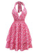 Peach Pink 1960s Smocked Floral Halter Dress