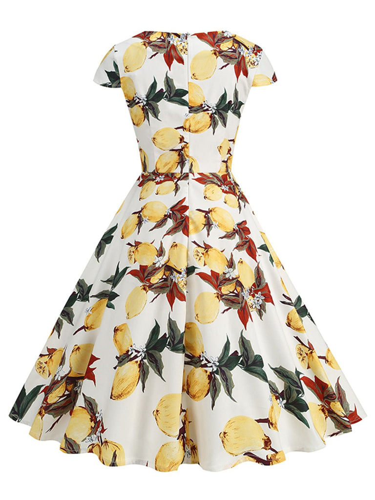 Yellow 1950s Surplice V-Neck Lemon Dress