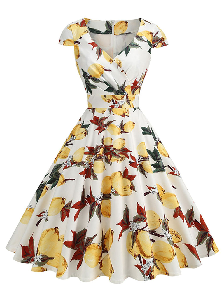 Yellow 1950s Surplice V-Neck Lemon Dress