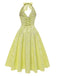 1950s Solid Halter Deep V-Neck Jacquard Printed Dress