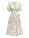 White 1940s Ditsy Floral Cotton Wrap Dress
