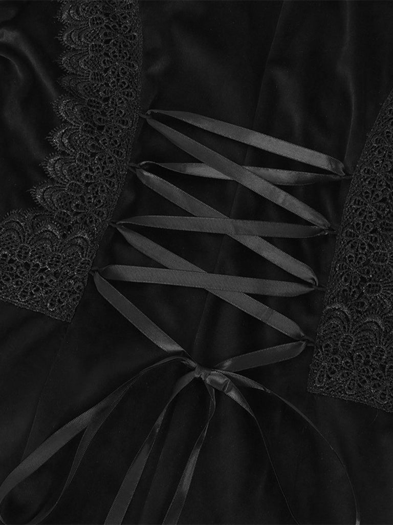 Black 1950s Gothic Lapel Bell Sleeve Lace Coat