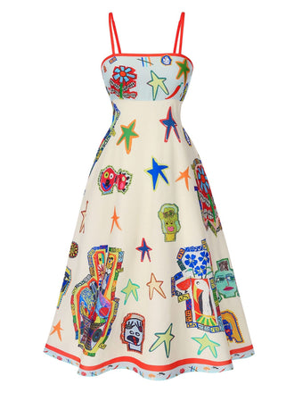 Multicolor 1950s Marine Life Print Dress