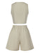 2PCS Light Khaki 1950s Solid V-Neck Vest & Shorts