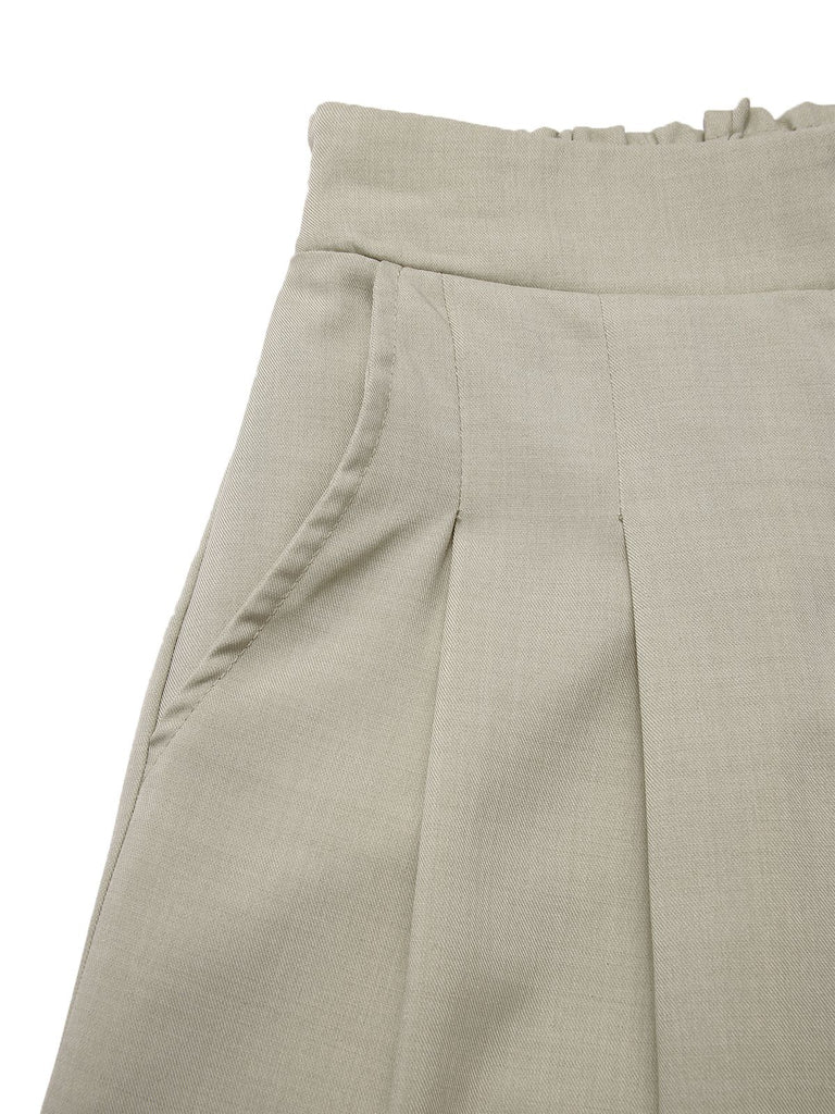 2PCS Light Khaki 1950s Solid V-Neck Vest & Shorts