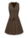 2PCS 1960s Solid Buttons Vest & Pleated Skirt