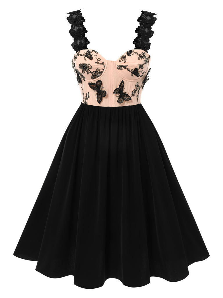 [Pre-Sale] Beige & Black 1950s Lace Butterfly Corset Lace-Up Dress