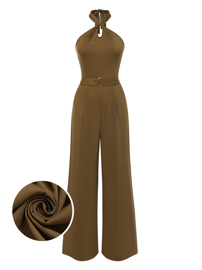 [Pre-Sale] 1950s Solid Cross-Halter Belted Jumpsuit