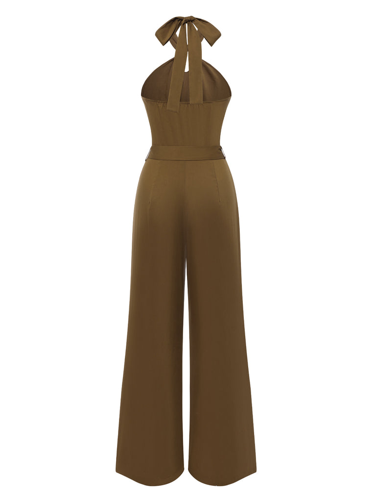[Pre-Sale] 1950s Solid Cross-Halter Belted Jumpsuit