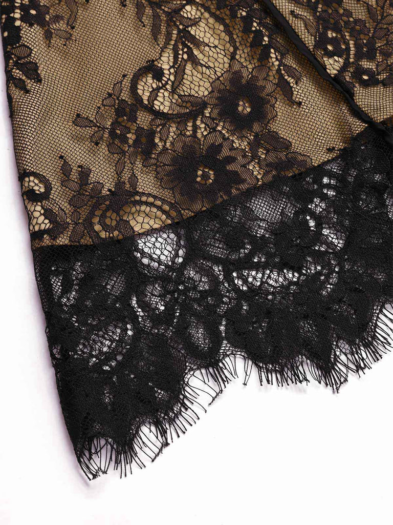 [Pre-Sale] Black 1930s Lace Embroidered Halter Backless Fishtail Dress