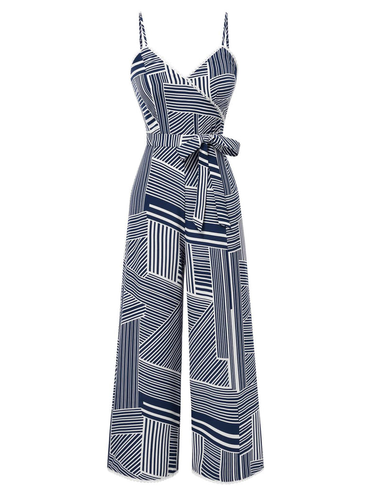 [Pre-Sale] Blue Gray 1930s Irregular Geometric Suspender Jumpsuit