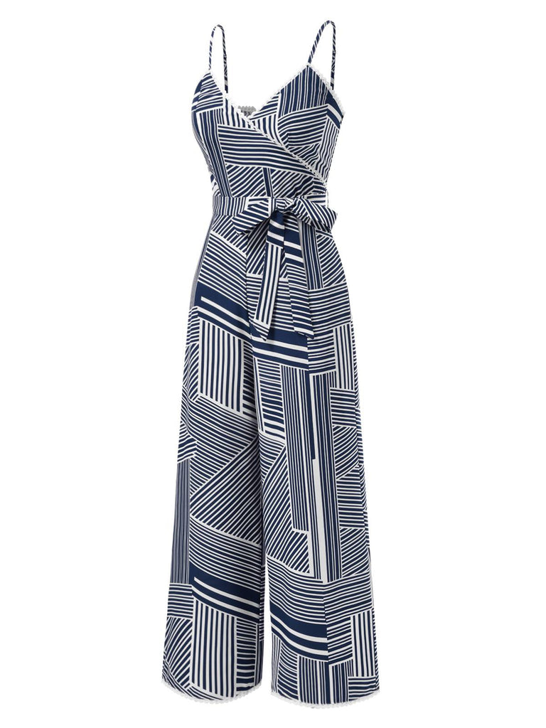 [Pre-Sale] Blue Gray 1930s Irregular Geometric Suspender Jumpsuit