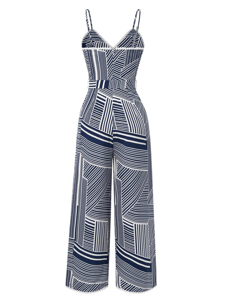 [Pre-Sale] Blue Gray 1930s Irregular Geometric Suspender Jumpsuit
