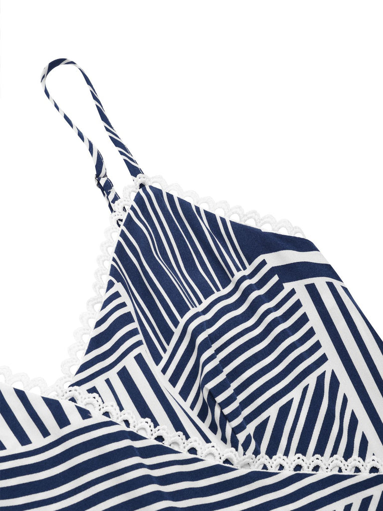 [Pre-Sale] Blue Gray 1930s Irregular Geometric Suspender Jumpsuit