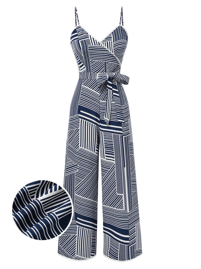 [Pre-Sale] Blue Gray 1930s Irregular Geometric Suspender Jumpsuit