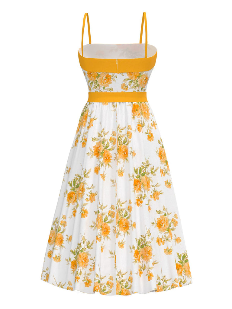 [Pre-Sale] 1940s Floral Spaghetti Straps Belted Dress