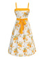 [Pre-Sale] 1940s Floral Spaghetti Straps Belted Dress