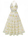 Yellow 1930s Deep V-Neck Halter Lemon Dress