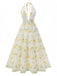 Yellow 1930s Deep V-Neck Halter Lemon Dress