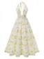 Yellow 1930s Deep V-Neck Halter Lemon Dress