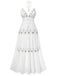 1930s Embroidered Floral Deep V-Neck Textured Dress