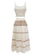 2PCS Beige 1970s Bohemian Fringe Strap Top & Skirt