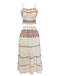 2PCS Beige 1970s Bohemian Fringe Strap Top & Skirt